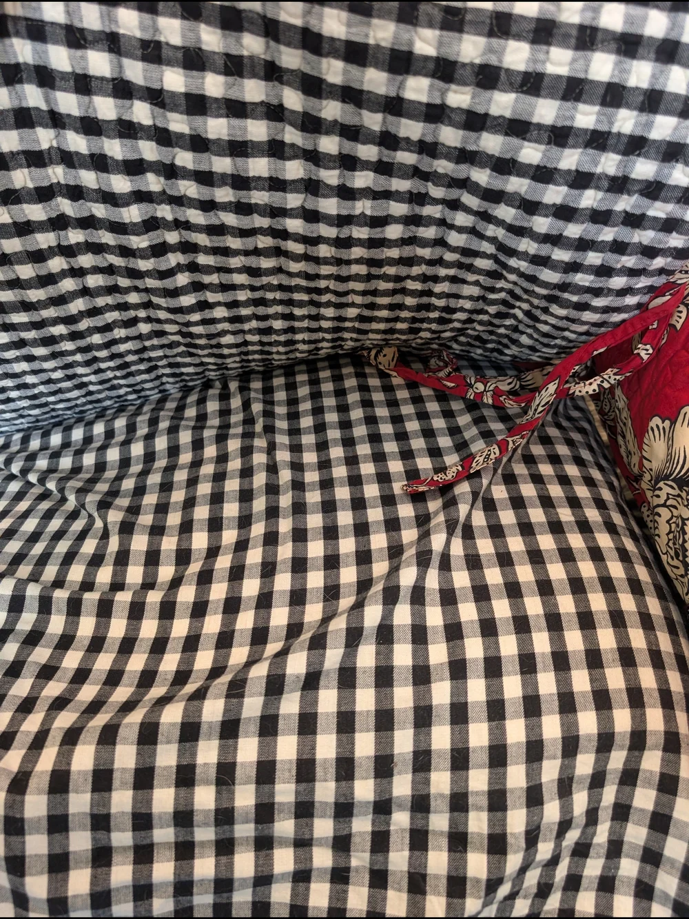 Floral Red Full/Queen Bedspread With Gingham Ruffle